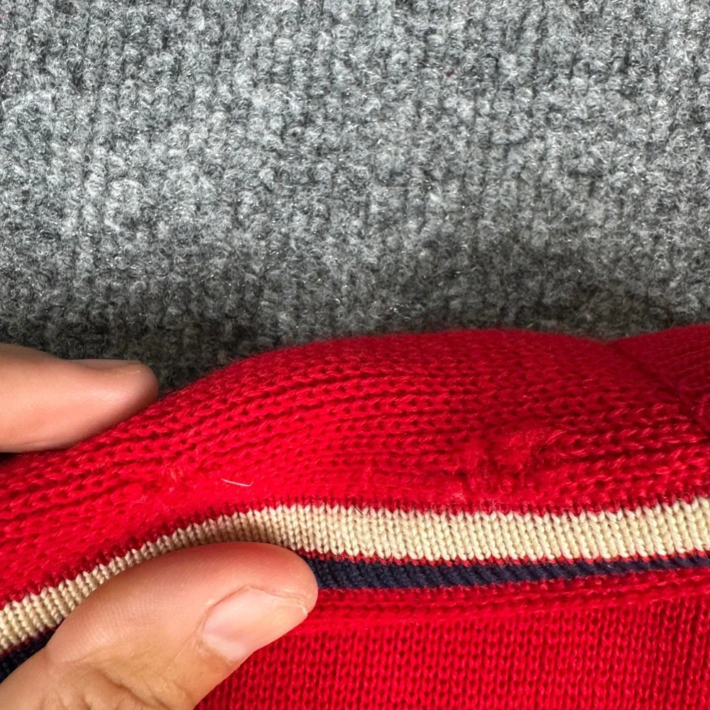 Meister Knit Sweater Mens Size L Red Wool Racing Stripe Crewneck Austria Fair